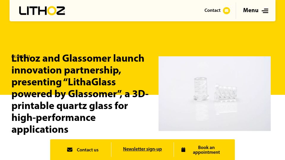 Screenshot of lithoz.com: A 3D-printable quartz glass for high-performance applications