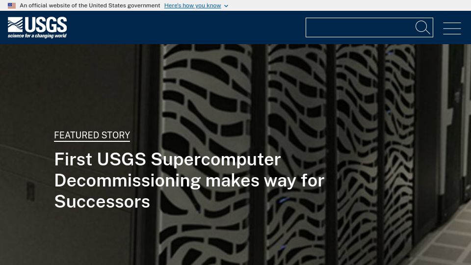 Screenshot of usgs.gov: First USGS supercomputer decommissioning makes way for successors