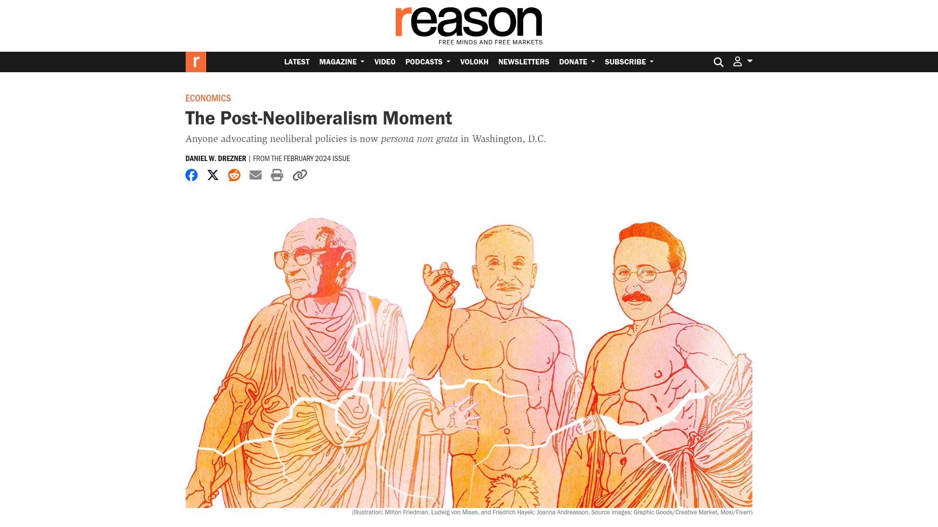 Screenshot of reason.com: The post-neoliberalism moment