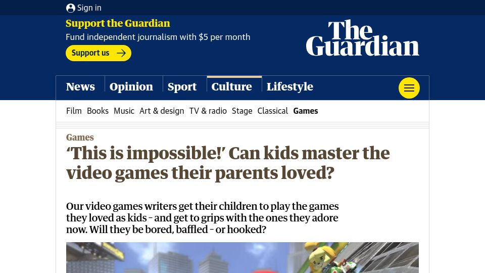 Screenshot of theguardian.com: Can kids master the video games their parents loved?