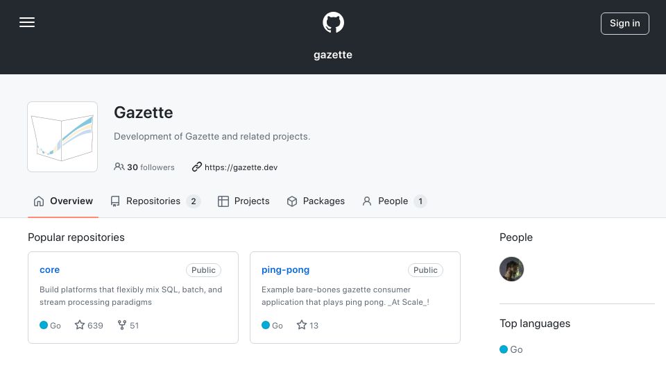 Screenshot of github.com: Gazette: Cloud-native millisecond-latency streaming