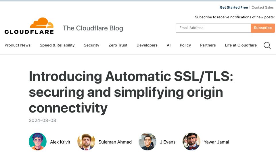 Screenshot of blog.cloudflare.com: Cloudflare Introduces Automatic SSL/TLS