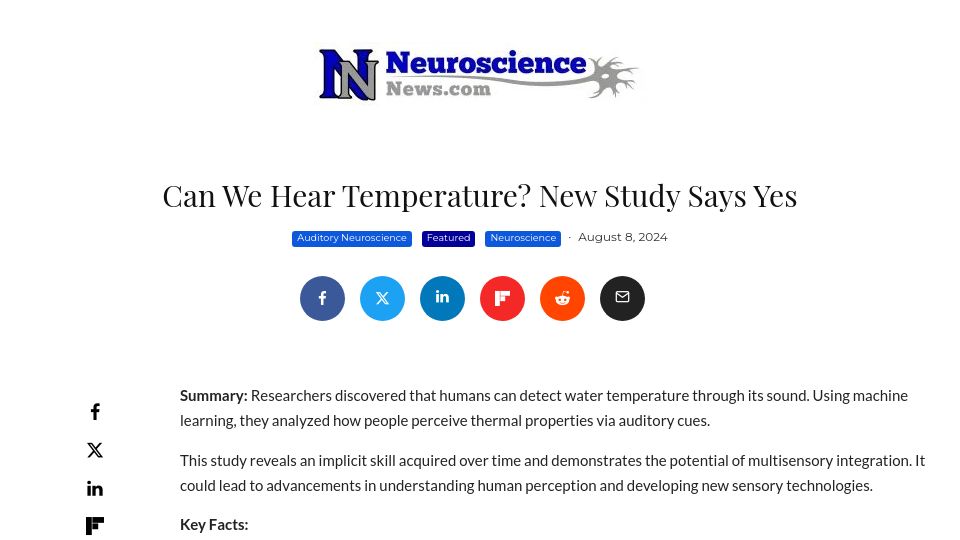 Screenshot of neurosciencenews.com: Can We Hear Temperature? New Study Says Yes
