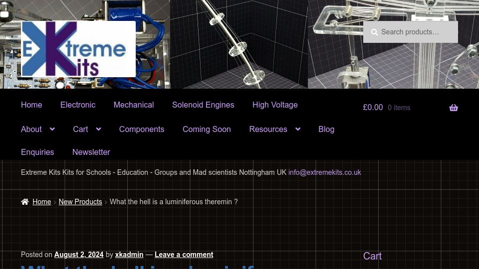 Screenshot of extkits.co.uk: What the hell is a luminiferous theremin?