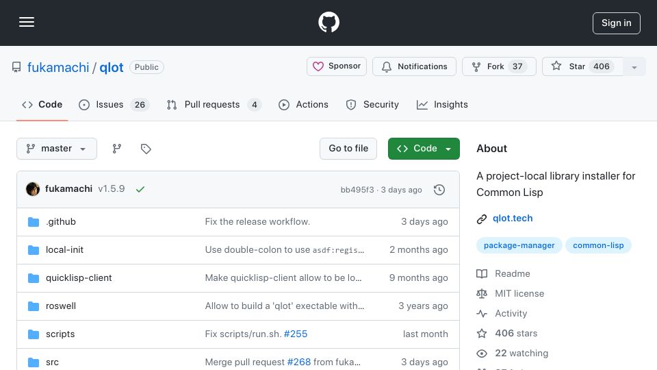 Screenshot of github.com: Qlot: Common Lisp Library Manager