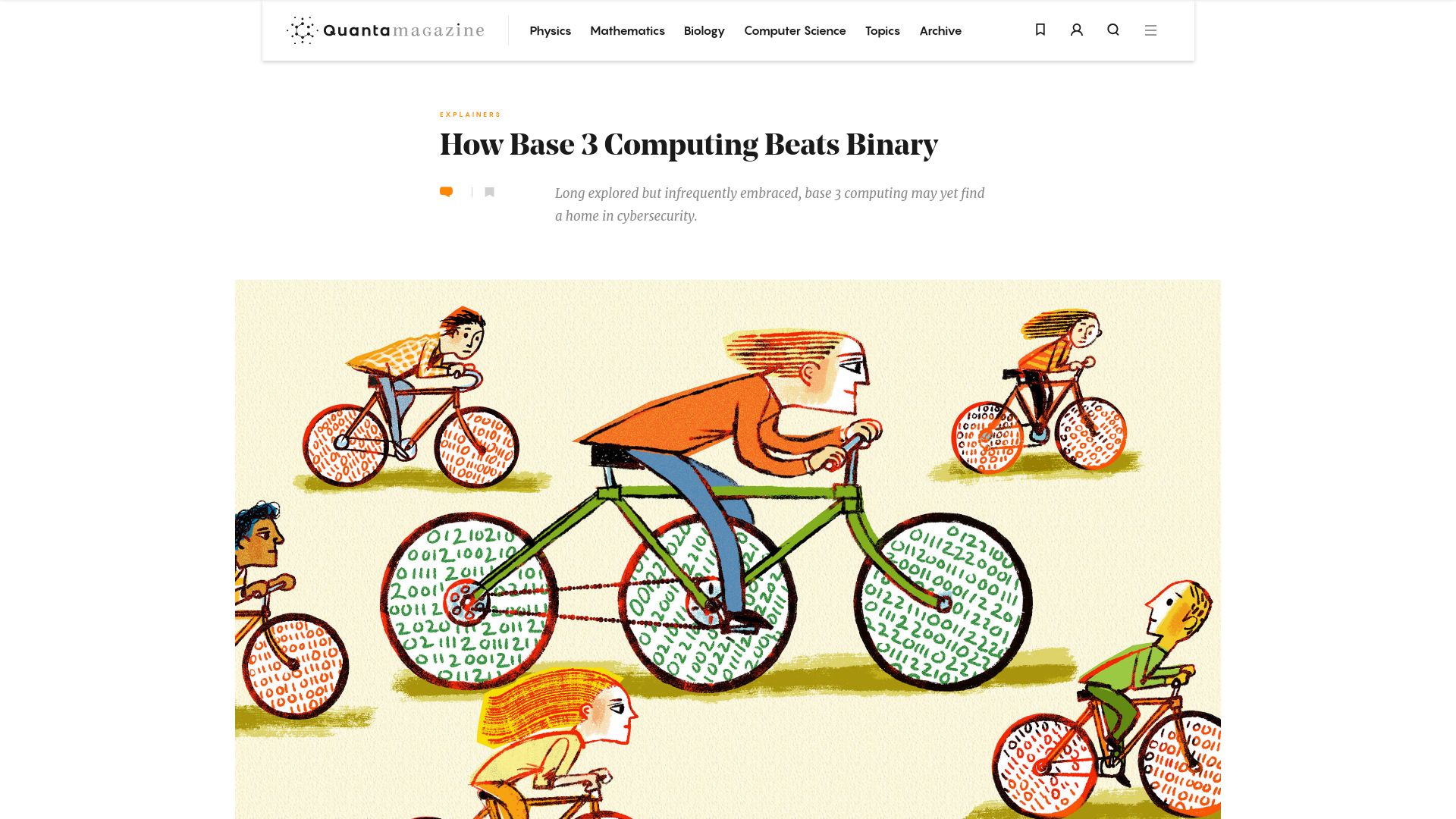Screenshot of quantamagazine.org: Base 3 Computing Beats Binary