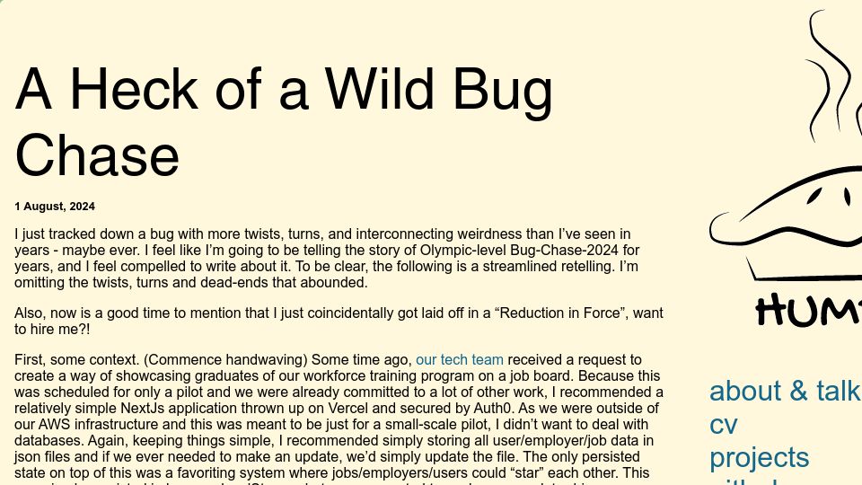 Screenshot of georgemauer.net: A heck of a wild bug chase