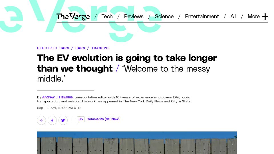 Screenshot of theverge.com: The EV evolution is going to take longer than we thought