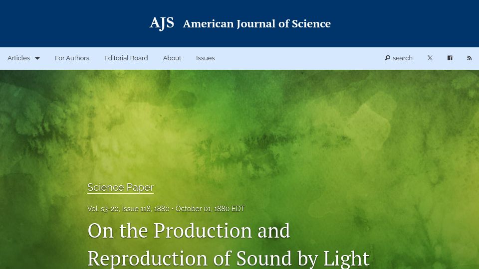 Screenshot of ajsonline.org: The Production and Reproduction of Sound by Light (1880)