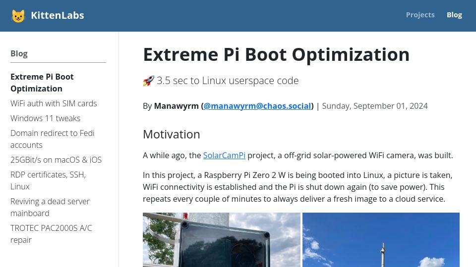 Screenshot of kittenlabs.de: Extreme Pi Boot Optimization
