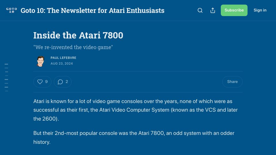 Screenshot of goto10retro.com: The Atari 7800