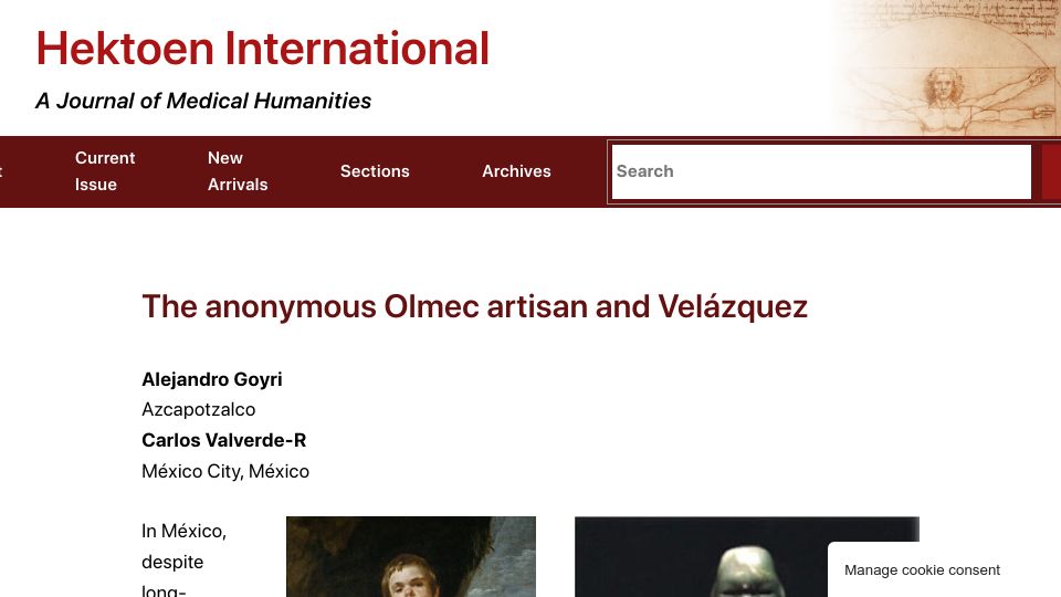 Screenshot of hekint.org: Hypothyroidism: The anonymous Olmec artisan and Velázquez (2017)