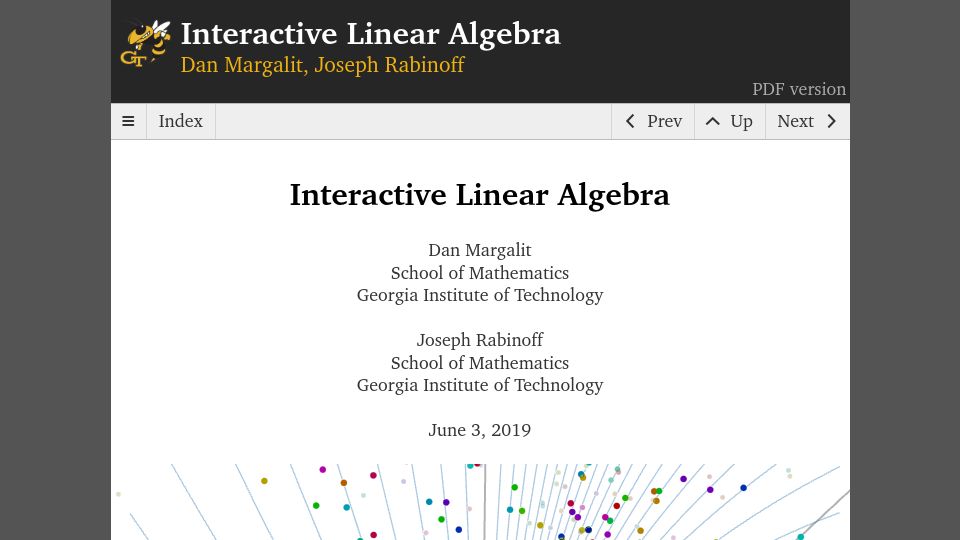 Screenshot of textbooks.math.gatech.edu: Interactive Linear Algebra Dan Margalit, Joseph Rabinoff