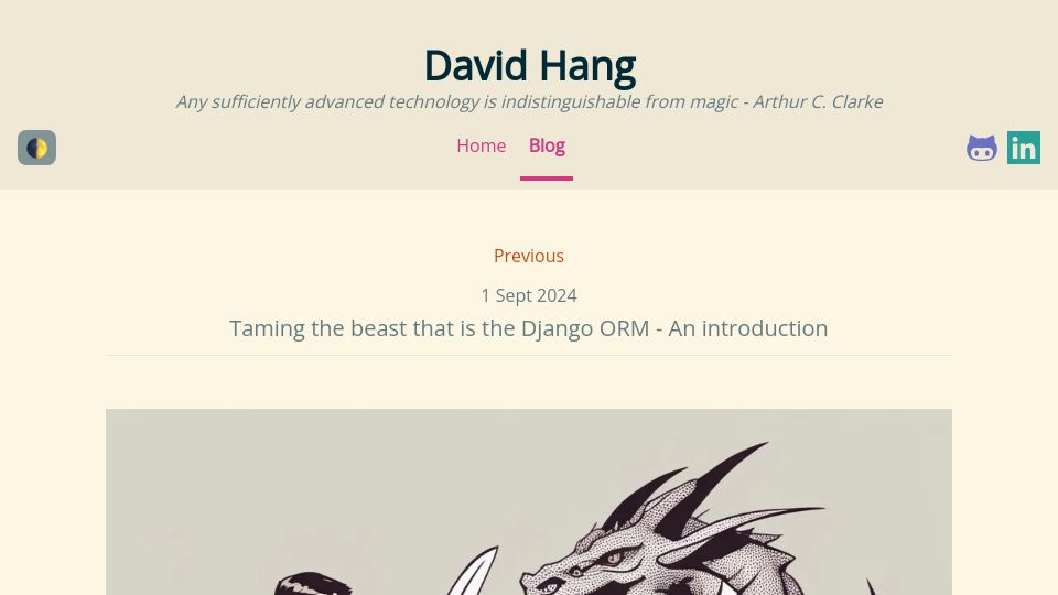 Screenshot of davidhang.com: Taming the beast that is the Django ORM – An introduction