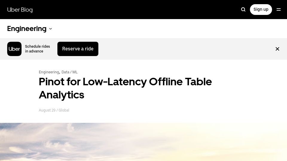 Screenshot of uber.com: Pinot for Low-Latency Offline Table Analytics