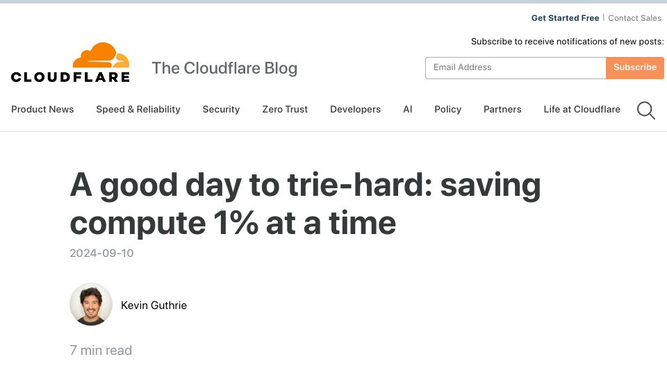Screenshot of blog.cloudflare.com: A good day to trie-hard: saving compute 1% at a time