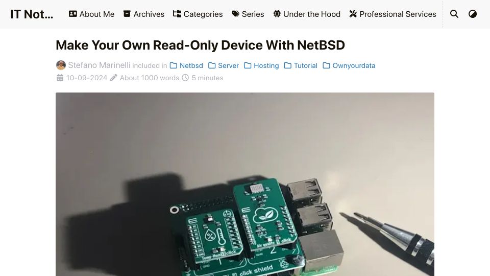 Screenshot of it-notes.dragas.net: Make Your Own Read-Only Device with NetBSD