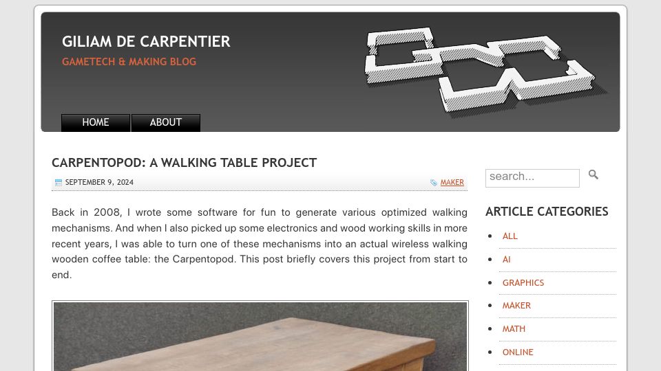 Screenshot of decarpentier.nl: Carpentopod: A Walking Table Project