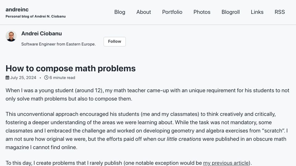 Screenshot of andreinc.net: How to Compose Math Problems