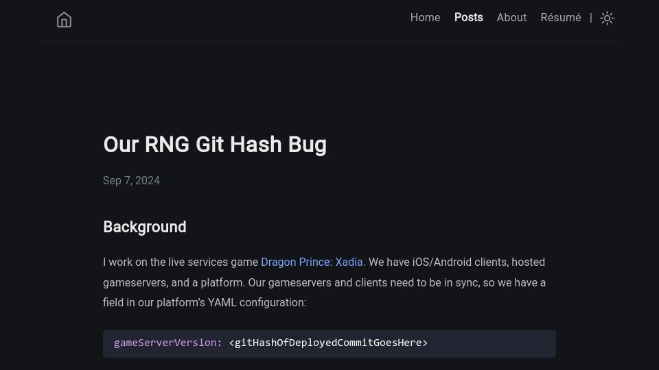 Screenshot of tmendez.dev: Our Git Hash Bug