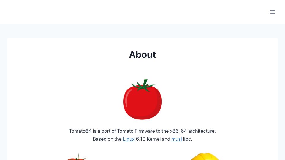 Screenshot of tomato64.org: Tomato64: A port of Tomato Firmware to x86_64
