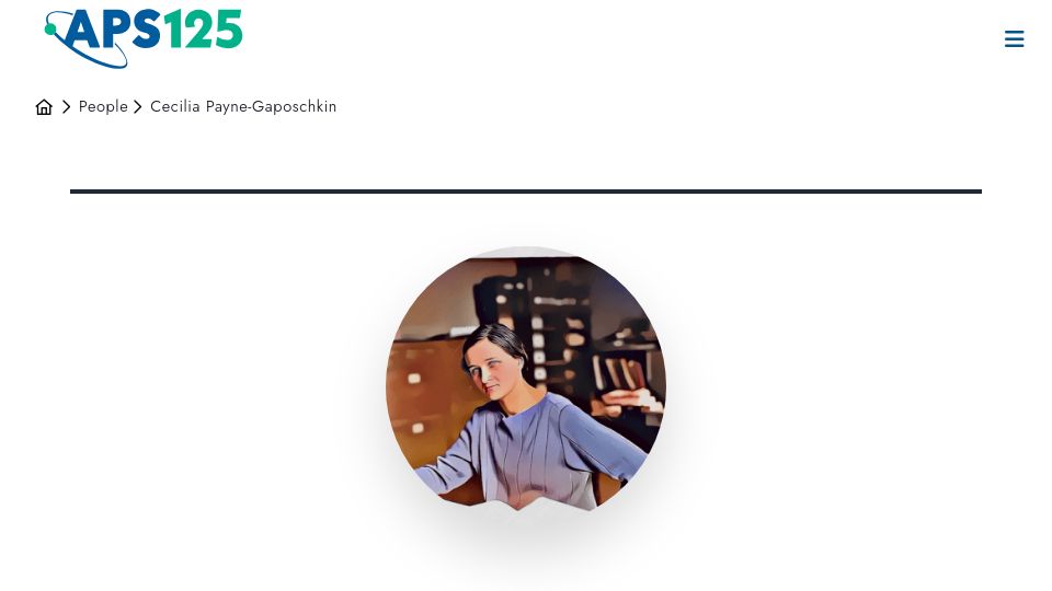 Screenshot of aps.org: Cecilia Payne-Gaposchkin discovered that stars are mostly made of hydrogen