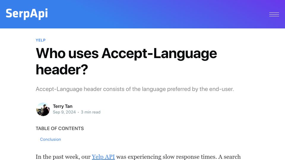 Screenshot of serpapi.com: Who uses Accept-Language header?