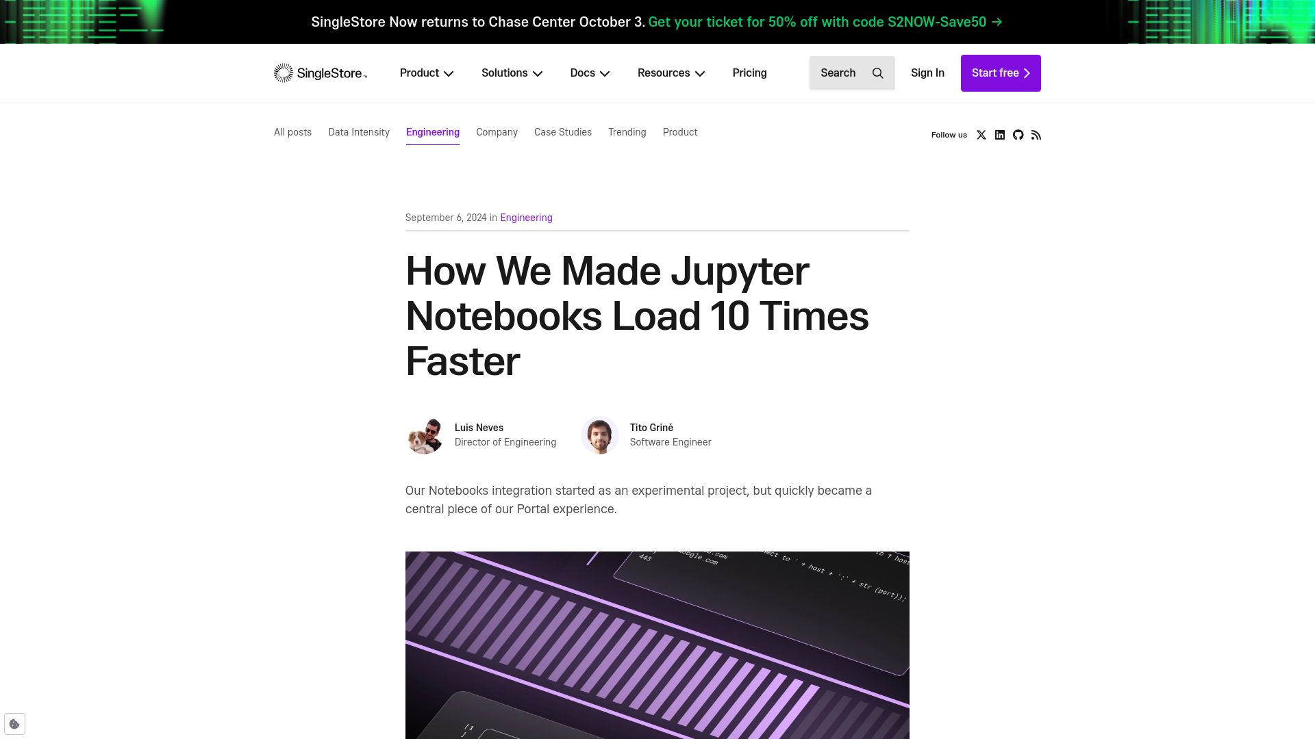 Screenshot of singlestore.com: How we made Jupyter notebooks load faster