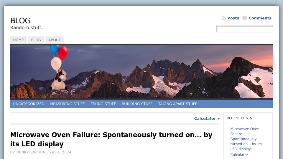 Screenshot of blog.stuffedcow.net: Microwave spontaneously turned on by its LED display