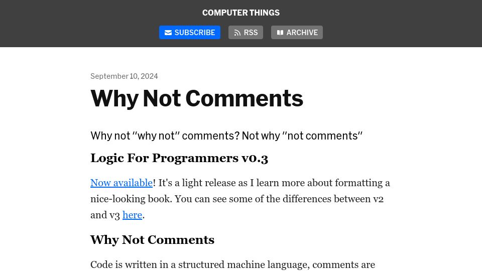 Screenshot of buttondown.com: Why Not Comments