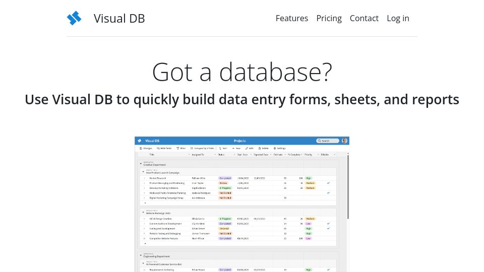 Screenshot of visualdb.com: Show HN: Visual DB – Web front end for your database