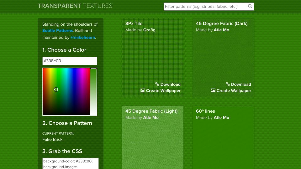 Screenshot of transparenttextures.com: Transparenttextures.com