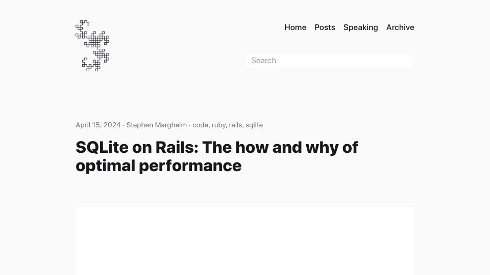 Screenshot of fractaledmind.github.io: SQLite on Rails: The how and why of optimal performance