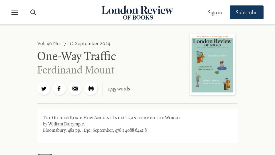 Screenshot of lrb.co.uk: The Golden Road: How Ancient India Transformed the World