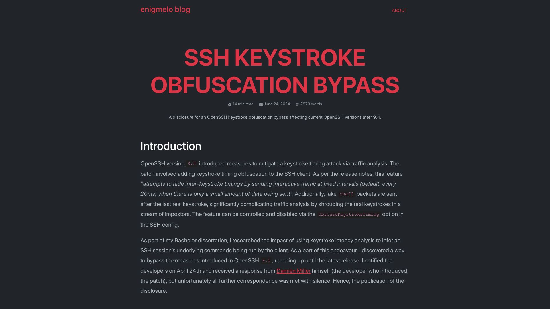 Screenshot of crzphil.github.io: OpenSSH Keystroke Obfuscation Bypass
