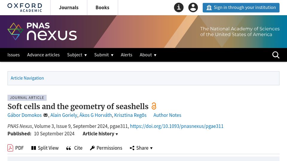 Screenshot of academic.oup.com: Soft cells and the geometry of seashells