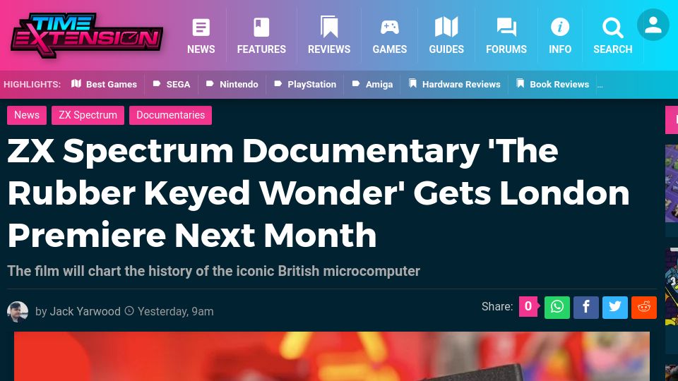 Screenshot of timeextension.com: ZX Spectrum Documentary 'The Rubber Keyed Wonder' Gets London Premiere