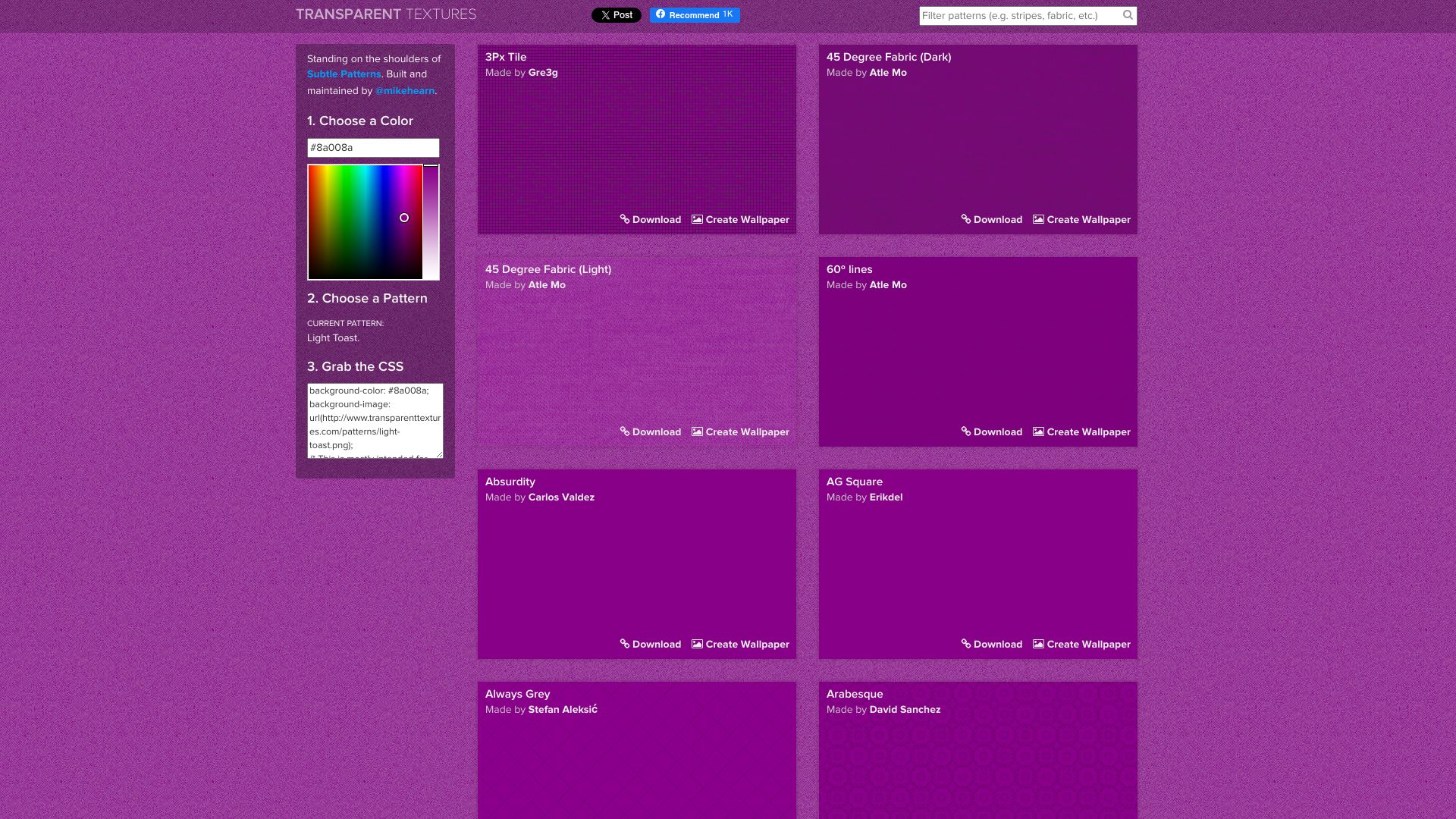 Screenshot of transparenttextures.com: Transparenttextures.com