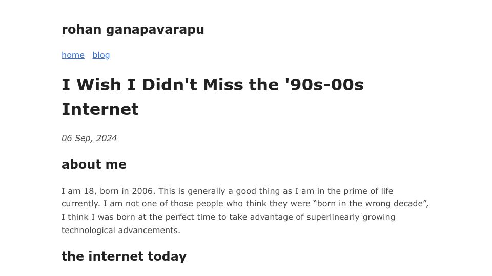 Screenshot of rohan.ga: I wish I didn't miss the '90s-00s internet