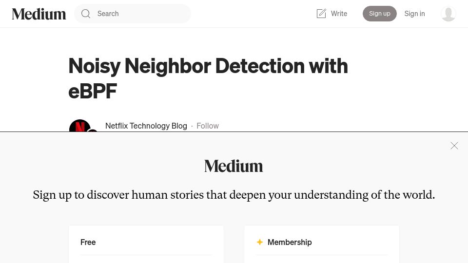 Screenshot of netflixtechblog.com: Noisy neighbor detection with eBPF