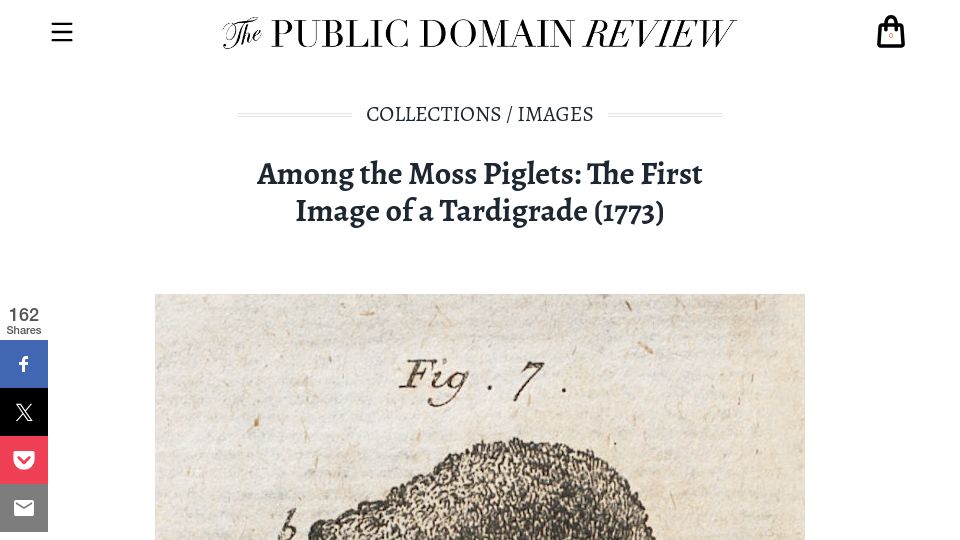 Screenshot of publicdomainreview.org: Among the Moss Piglets: The First Image of a Tardigrade (1773)