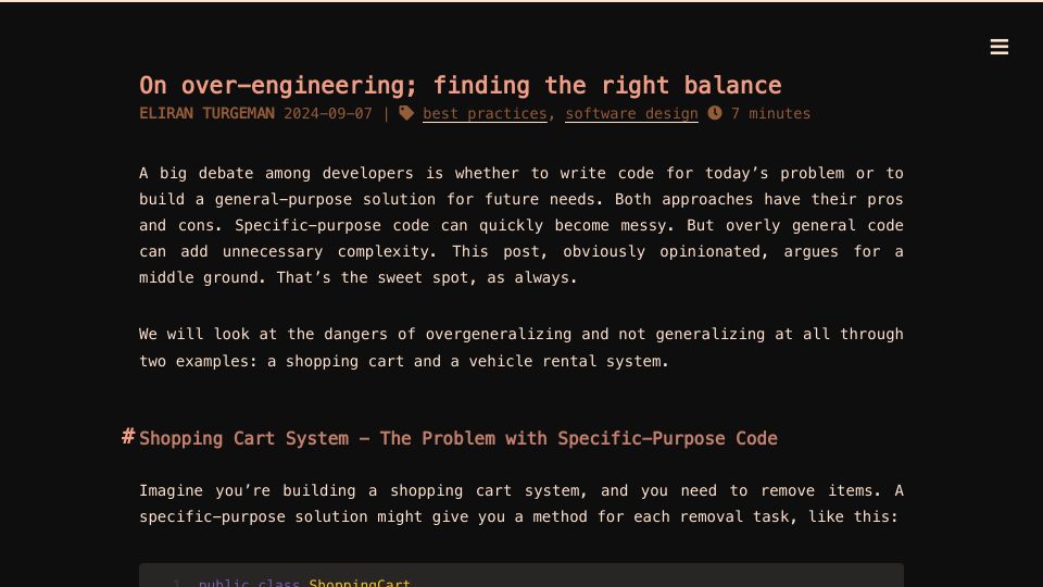 Screenshot of 16elt.com: On over-engineering; finding the right balance