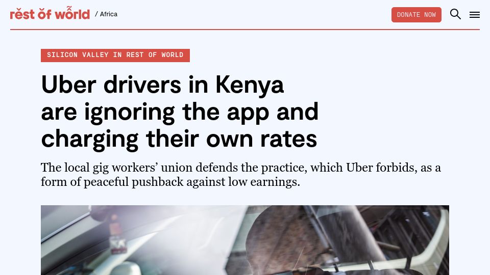 Screenshot of restofworld.org: Uber drivers in Kenya are ignoring the app and charging their own rates