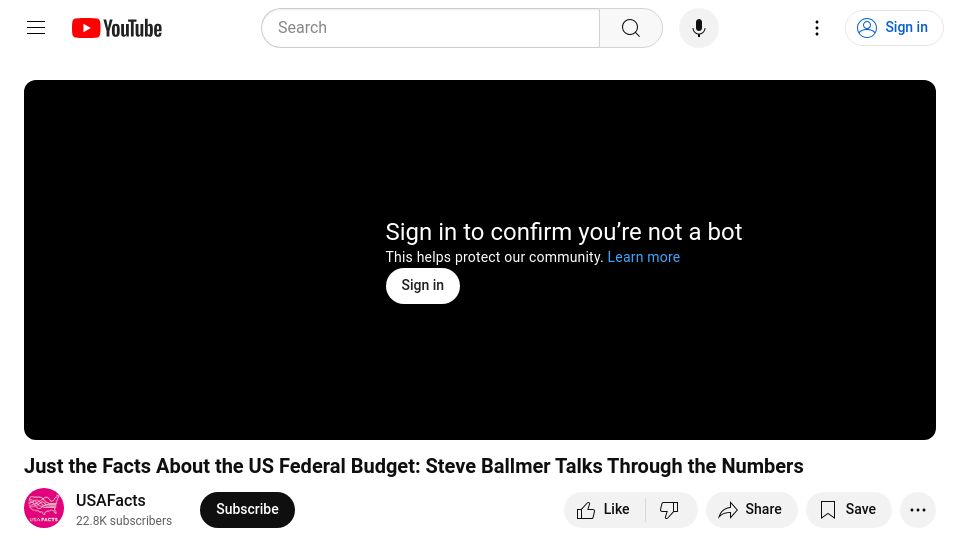 Screenshot of youtube.com: Steve Ballmer: facts on the US federal budget [video]