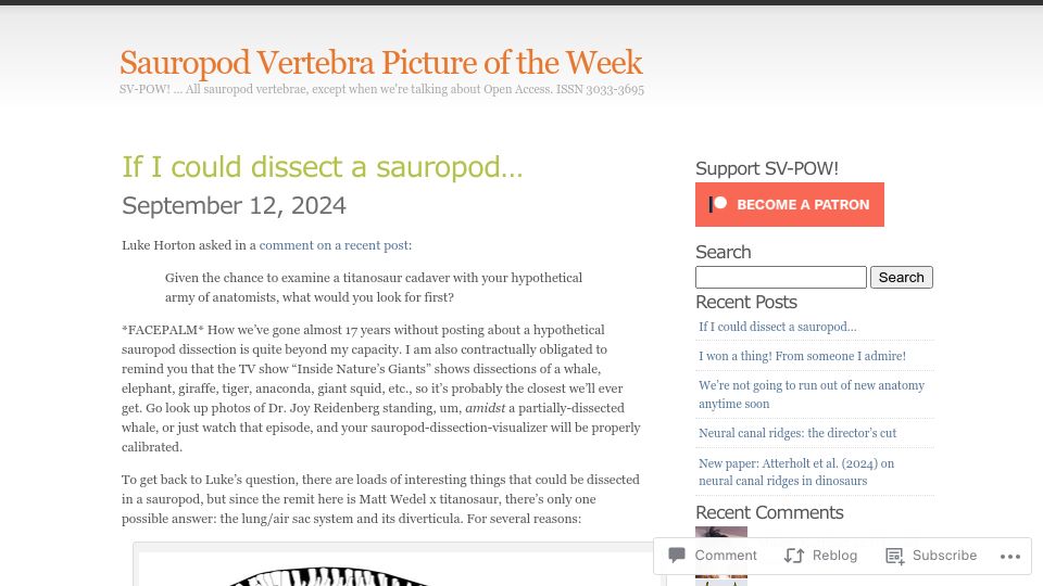 Screenshot of svpow.com: If I could dissect a sauropod
