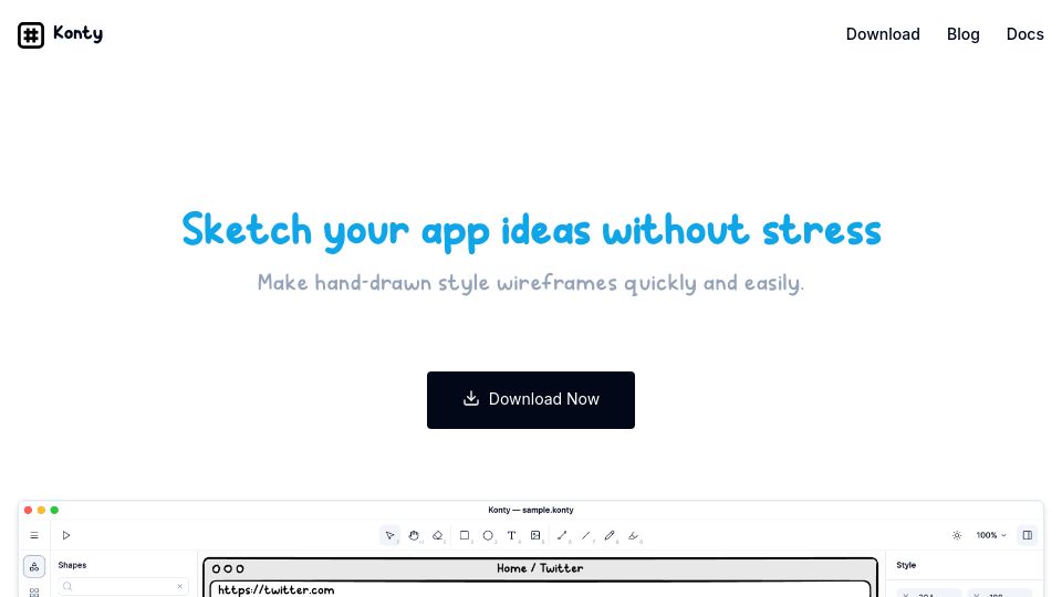 Screenshot of konty.app: Show HN: Konty – A Balsamiq-alternative lo-fi wireframe tool for modern apps