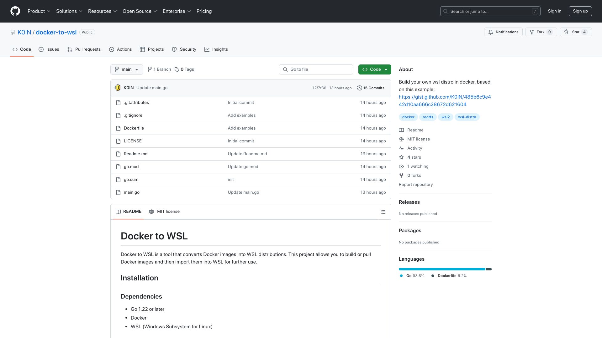 Screenshot of github.com: Show HN: Build Your WSL Distro in Docker