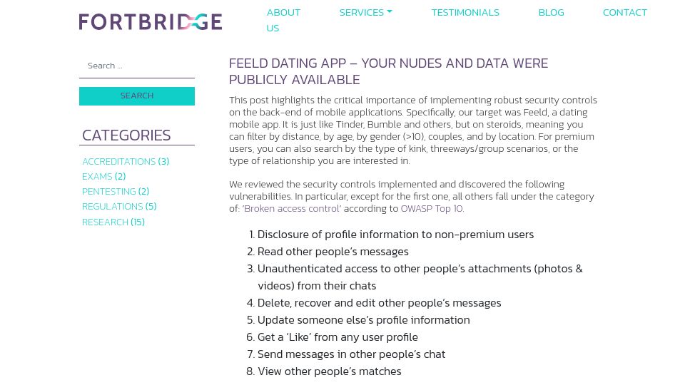 Screenshot of fortbridge.co.uk: Feeld dating app – Your nudes and data were publicly available