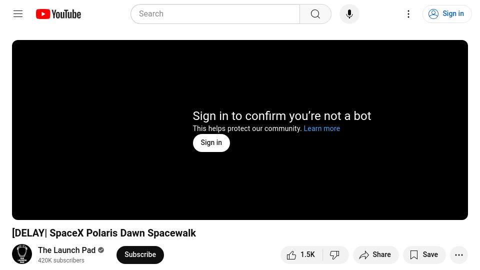 Screenshot of youtube.com: Live SpaceX Polaris Dawn Spacewalk