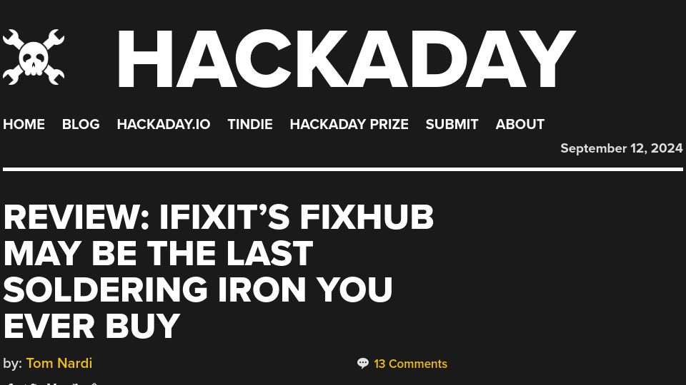 Screenshot of hackaday.com: Show HN: iFixit created a new USB-C, repairable soldering system